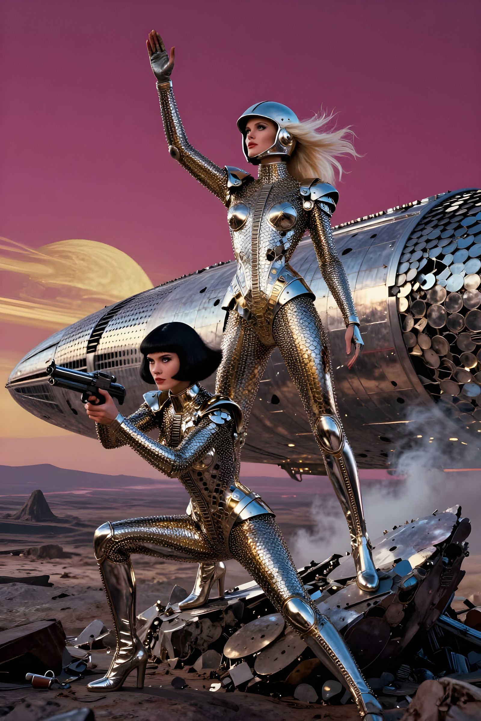 Space Warrior Women in Paco Rabanne Style Armor