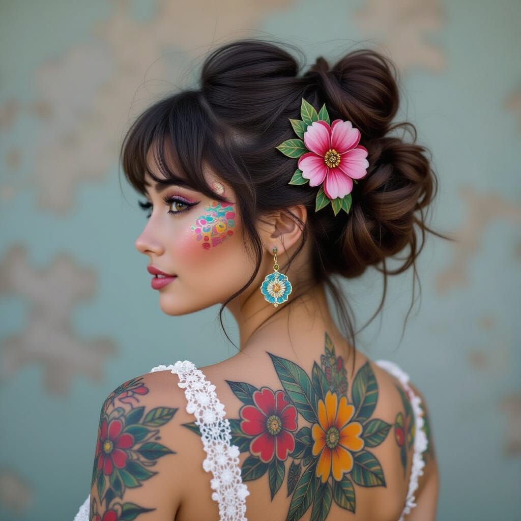 Girl with Colorful Tattoo in Pop Art Style