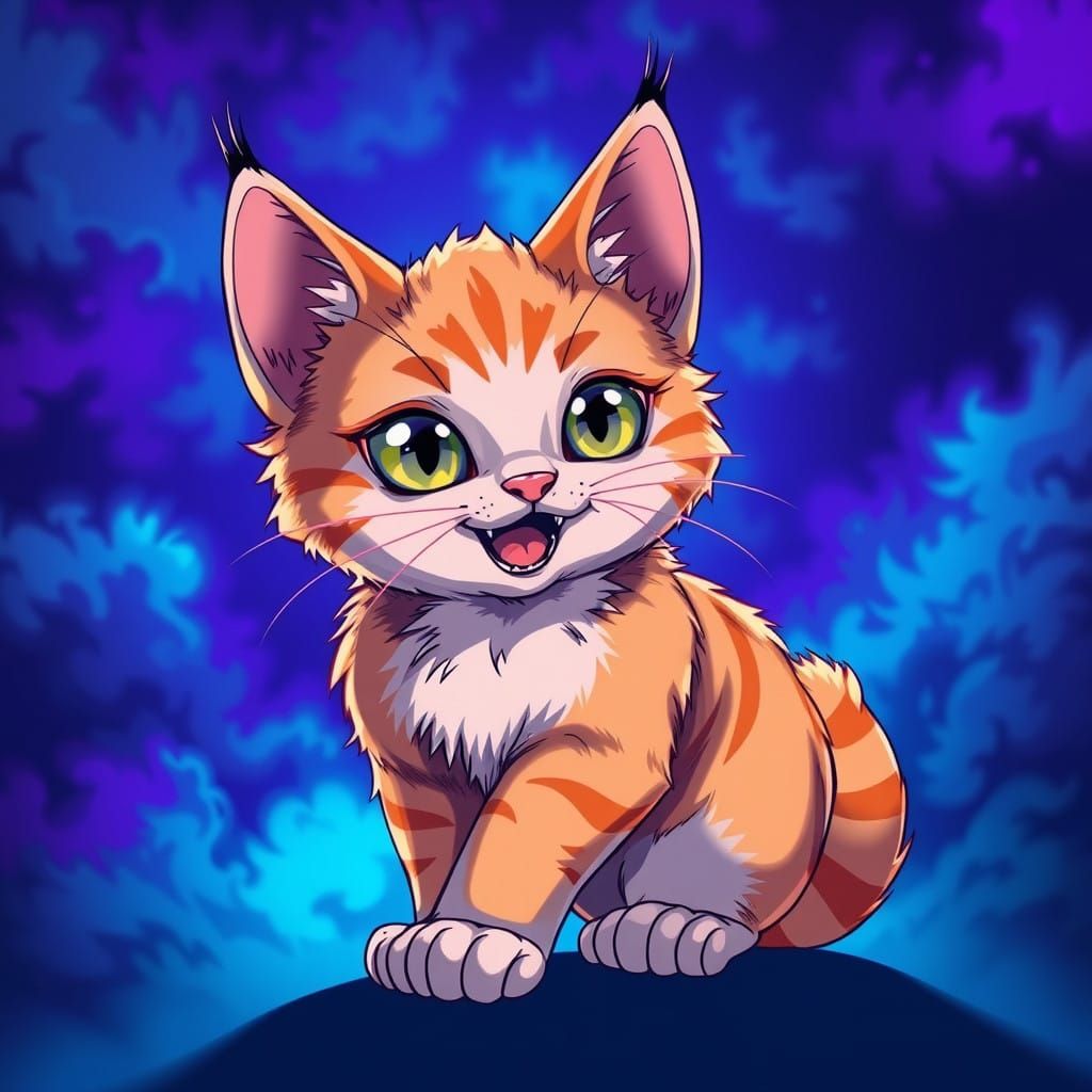 Playful Anime-Inspired Cat in Vibrant Color