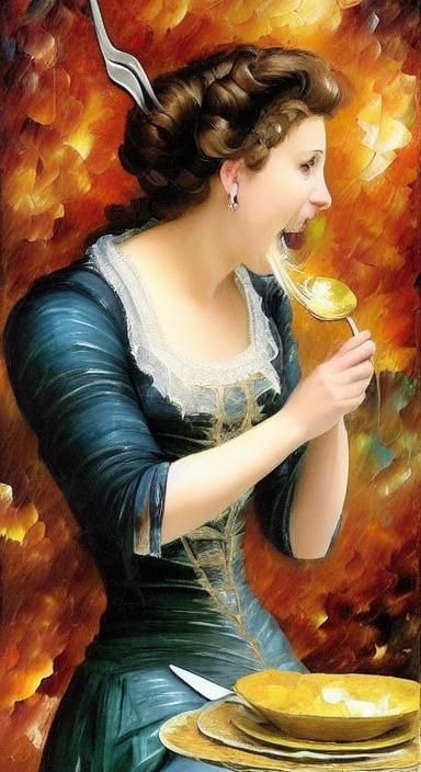 Gothic Woman Eating Spaghetti: Archaic Pottery Style