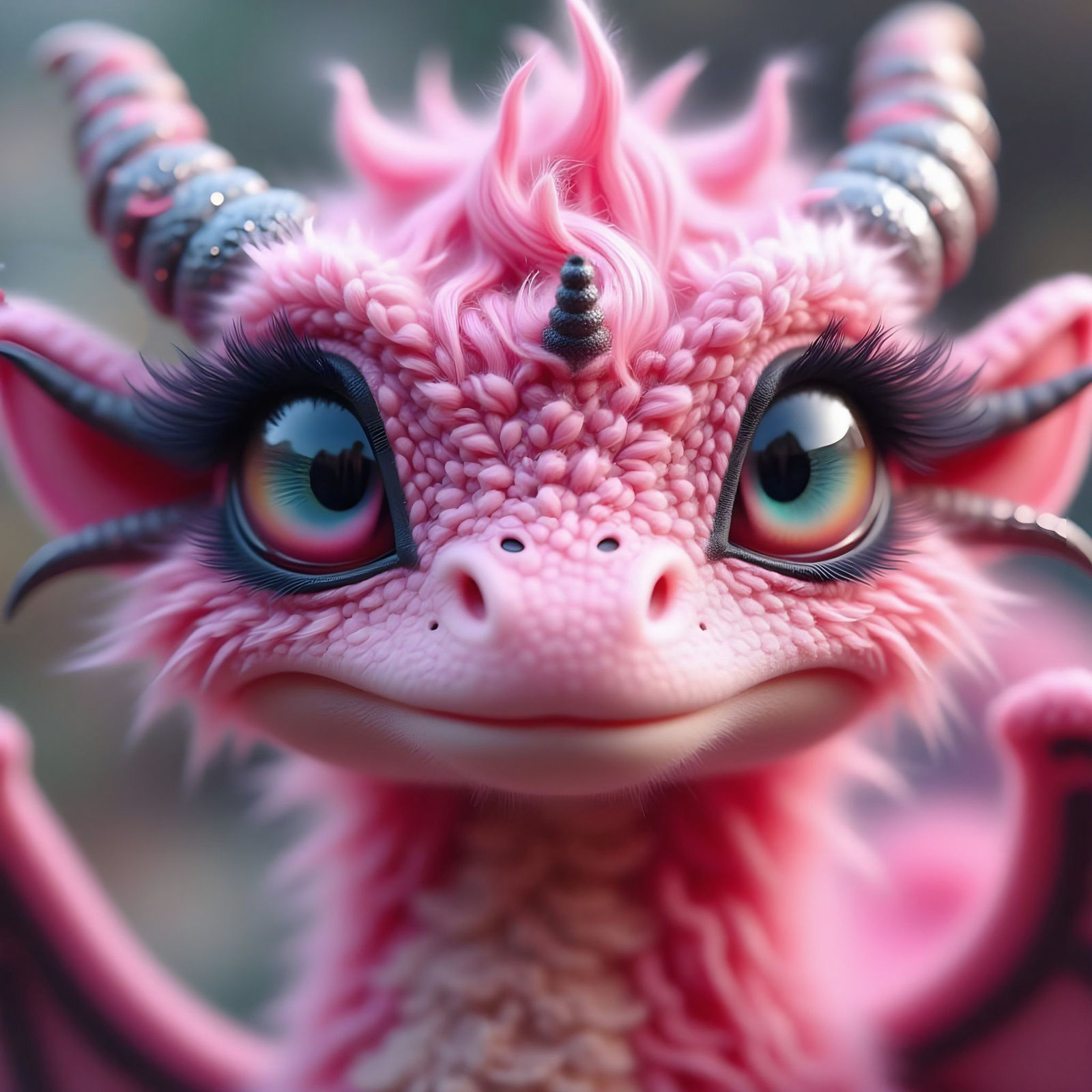Close-Up of a Beautiful Pink Fluffy Dragon