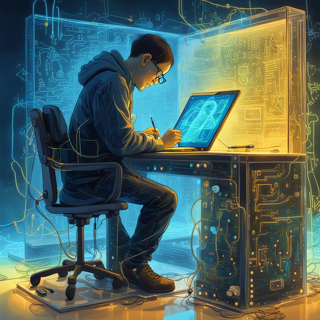 Tiny Engineer Inside Glass Cellphone: Sci-Fi Concept Art