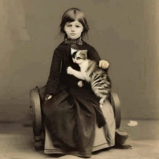 Girl with Kitten in 1800s Style
