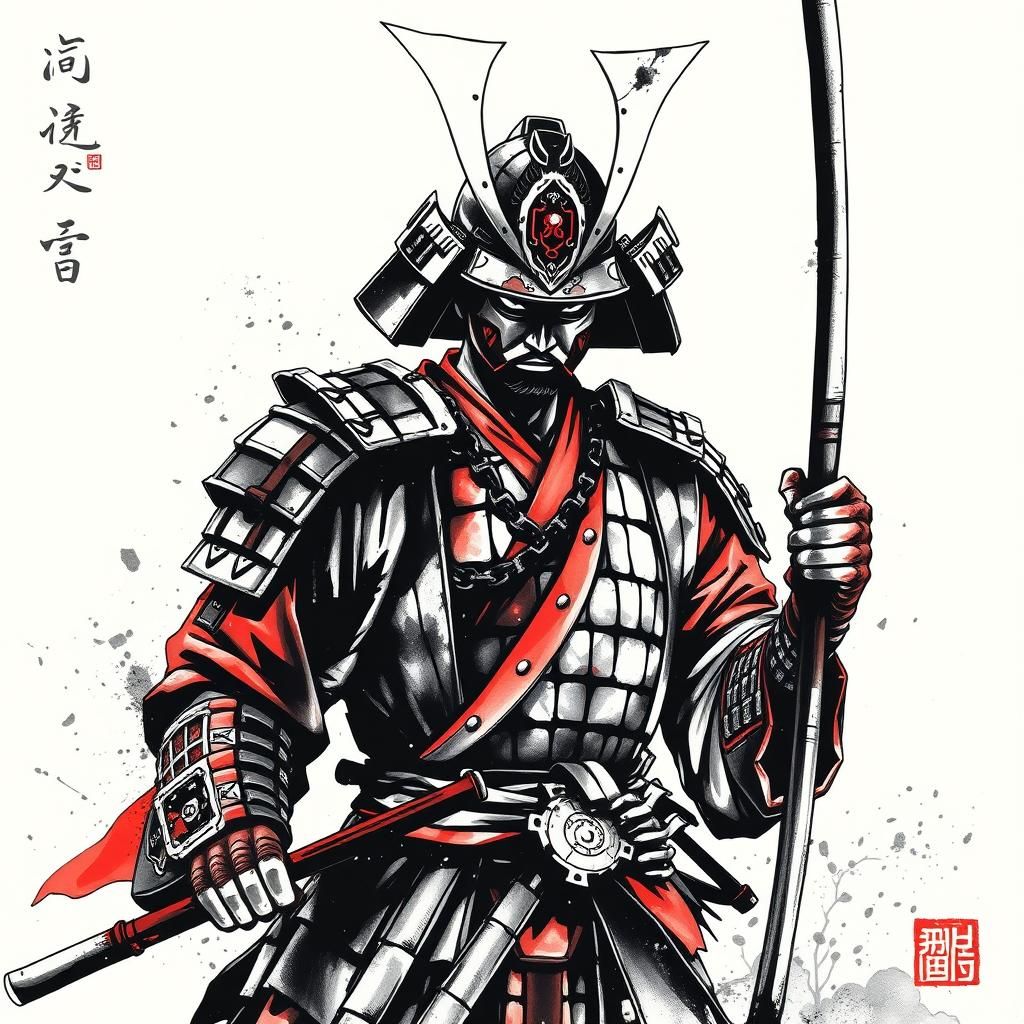 Samurai in Modern Japanese Ink Painting