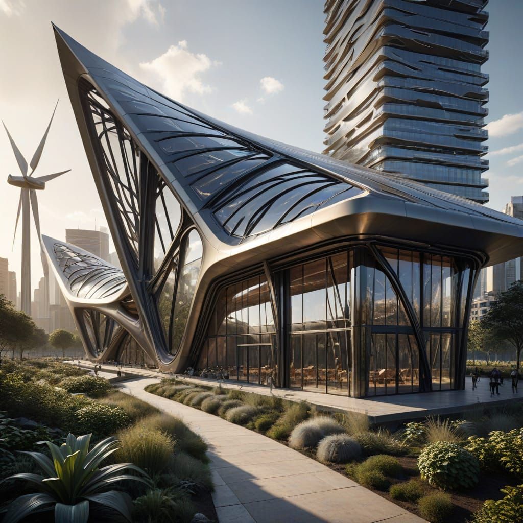 Surreal Futuristic Metropolis with Verdant Gardens and Majes...