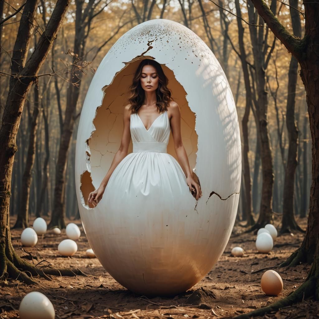 Surreal Photo of Woman Hatching From Giant Egg