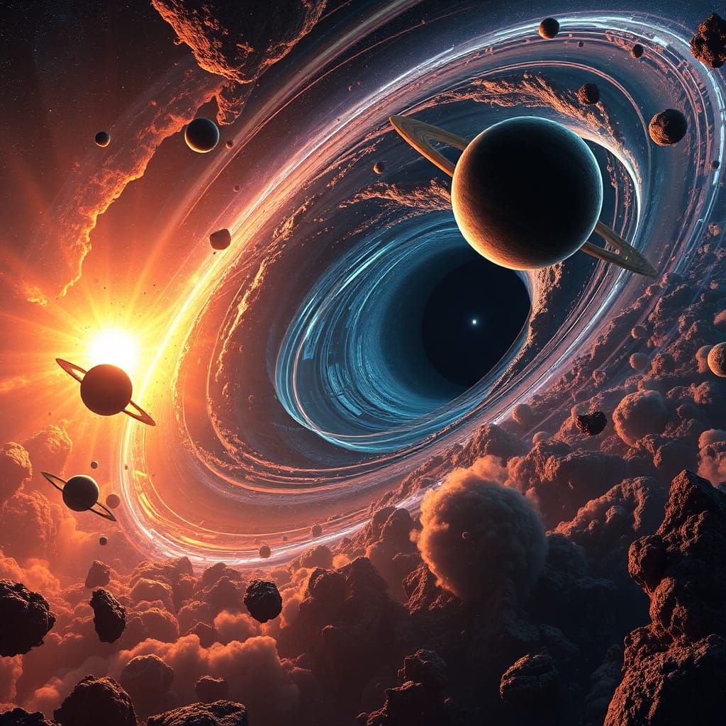 Swirling Solar System Engulfed by Black Hole