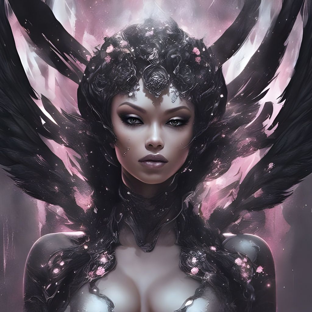 Gothic Black Angel Portrait with Rose Petals