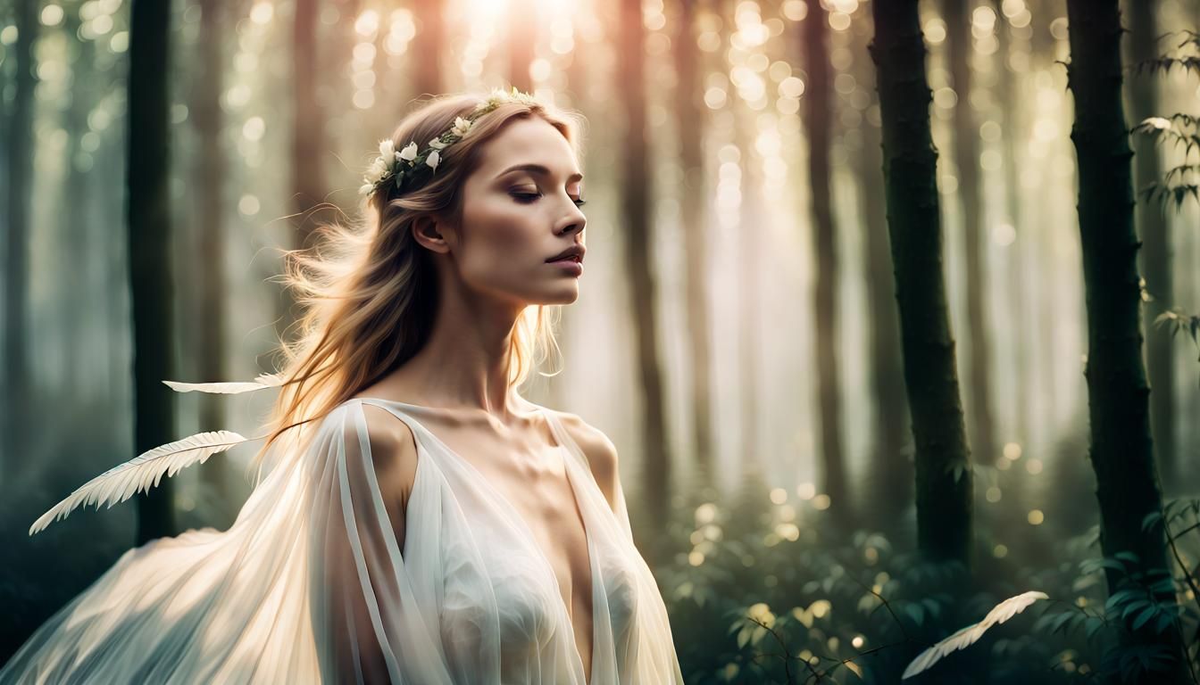 Ethereal Double Exposure Portrait of Woman in Forest