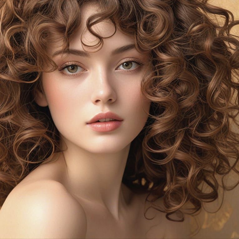 Elegant Woman in Impressionistic Style with Soft Curls and P...