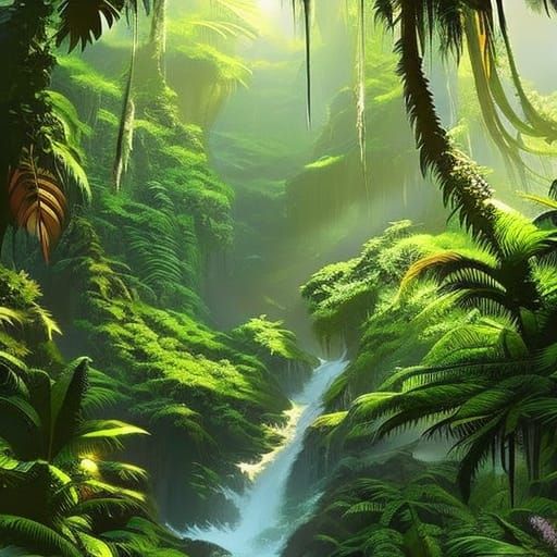 Hyperrealistic Rainforest Splash Art: Detailed Concept