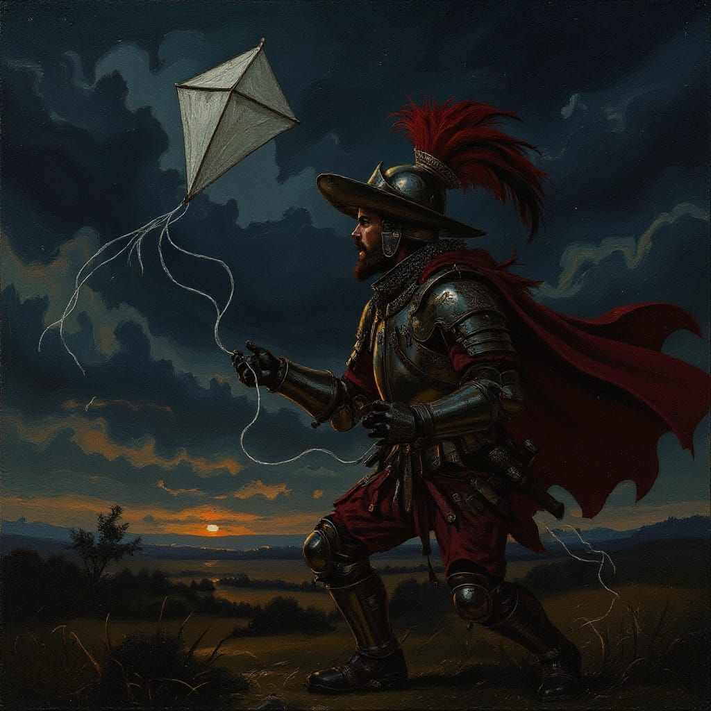 Boy's Desperate Kite Struggle in Storm, Aerial View