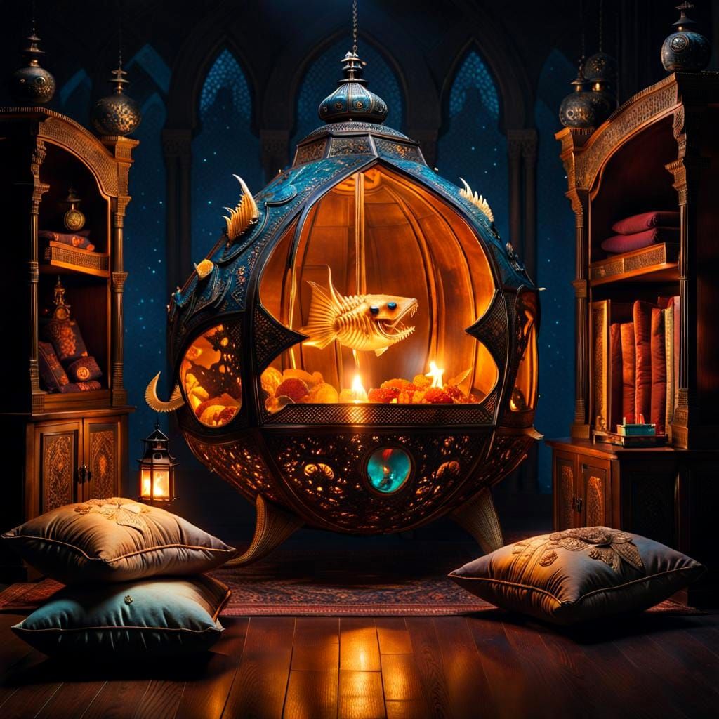 Boy Reads in Anglerfish Maw: Ink Art