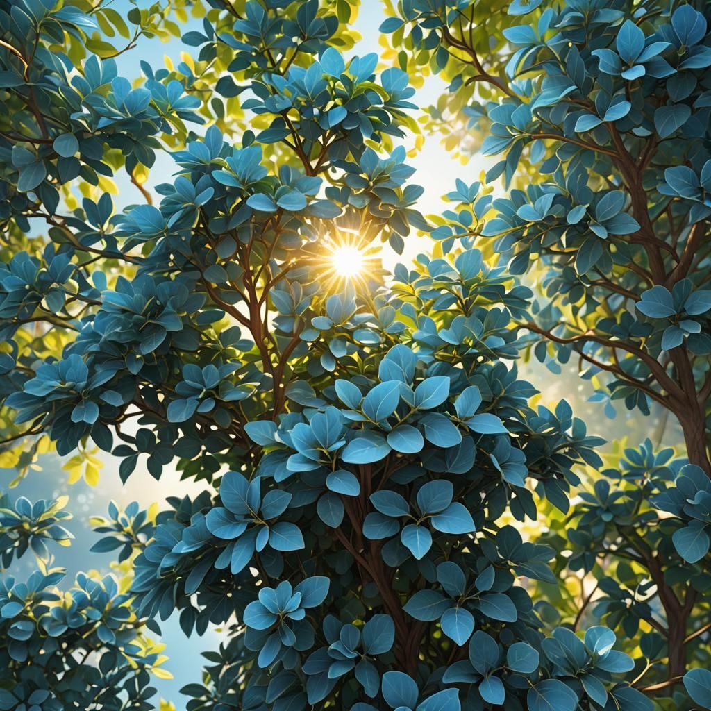 Bush with Unique Blue Leaves in 3D