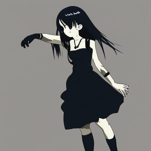 Anime Girl in Black Dress, Ghibli Style