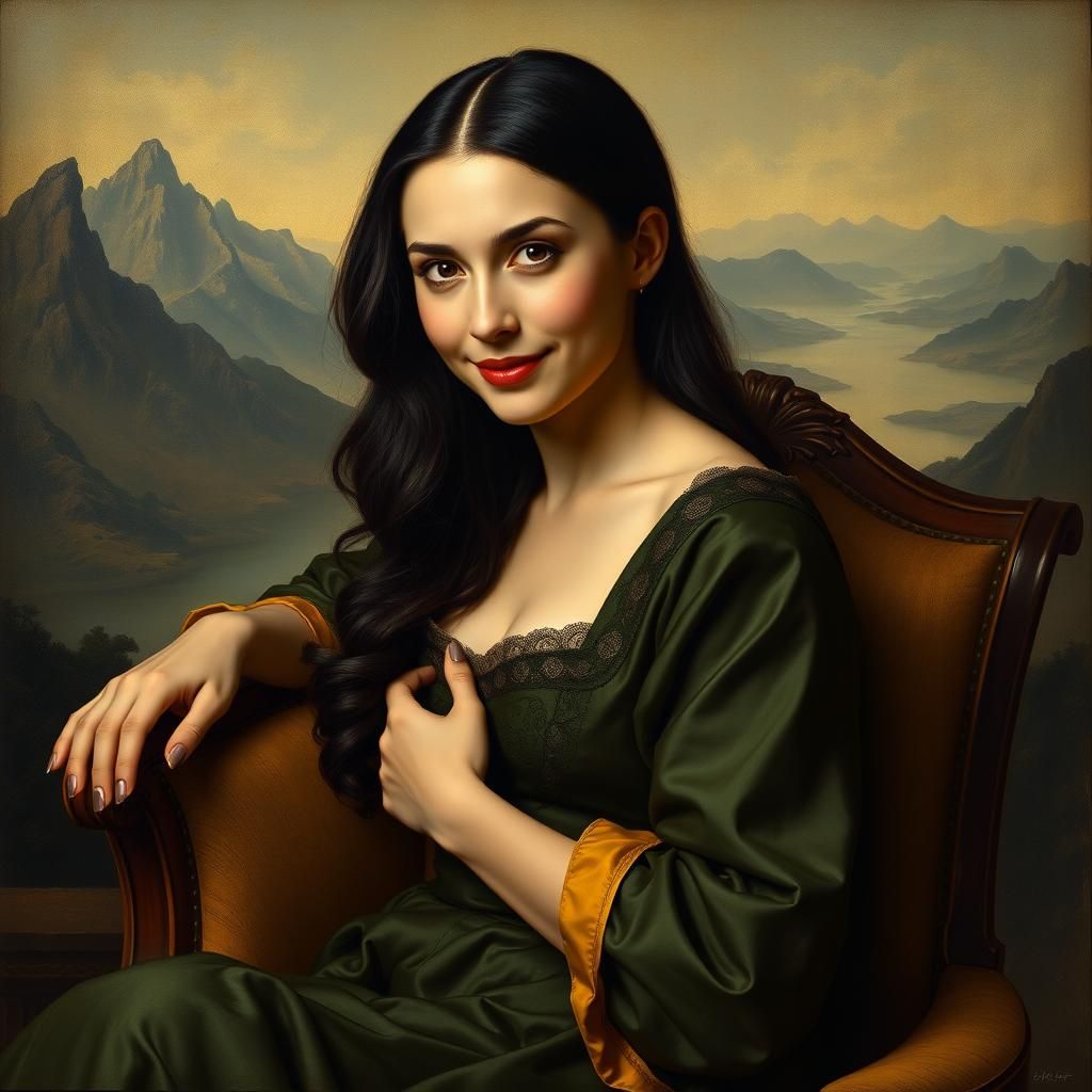 Mona Lisa Inspired Portrait with Enigmatic Smile