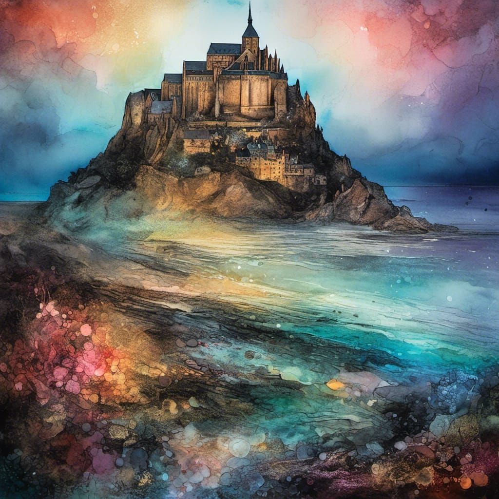 Mont Saint-Michel in Watercolor with Alcohol Ink