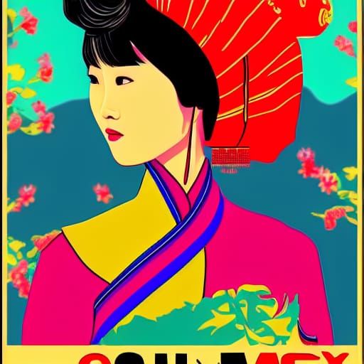 Chinese Lady in Pop Art Style, Digital 8K