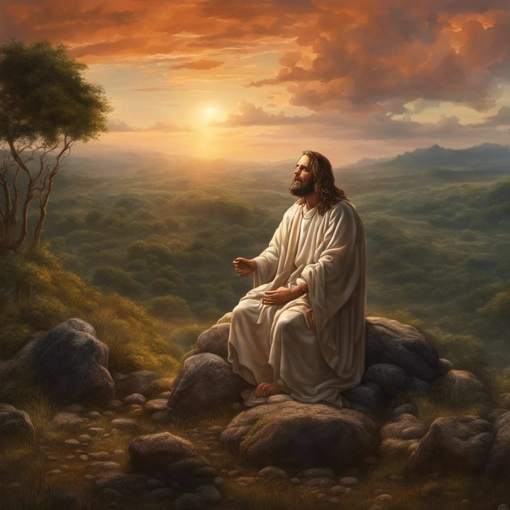 Jesus Christ Preaching Gospel at Sunset, Hyperrealistic Art
