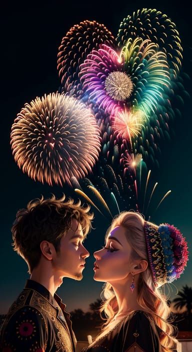 Smooch under the fireworks