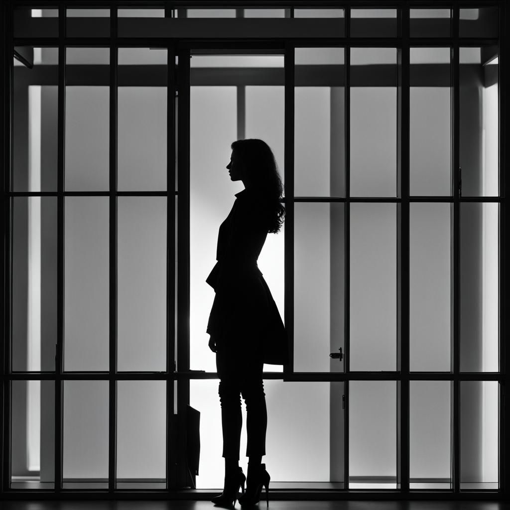 Black wall, female silhouette on a window