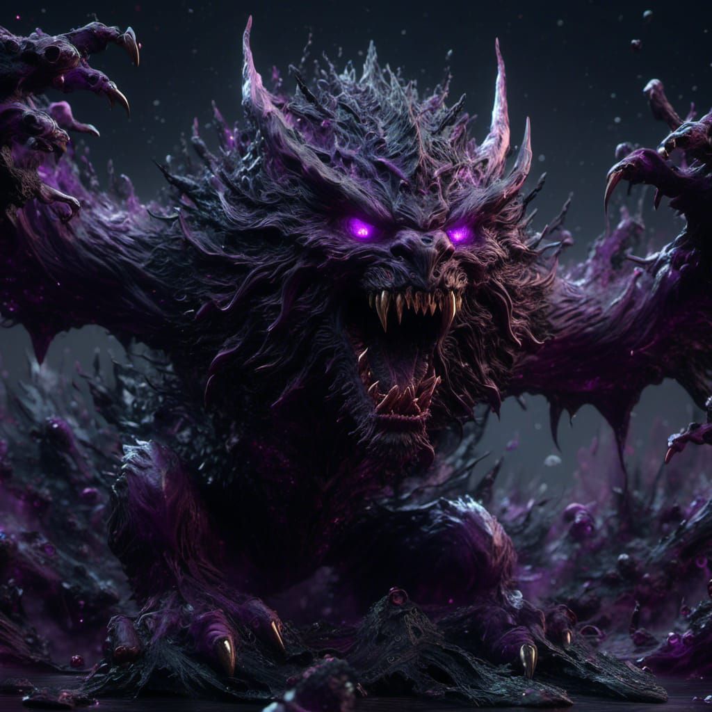 Vantablack Monster with Purple Eyes in Fantasycore Style