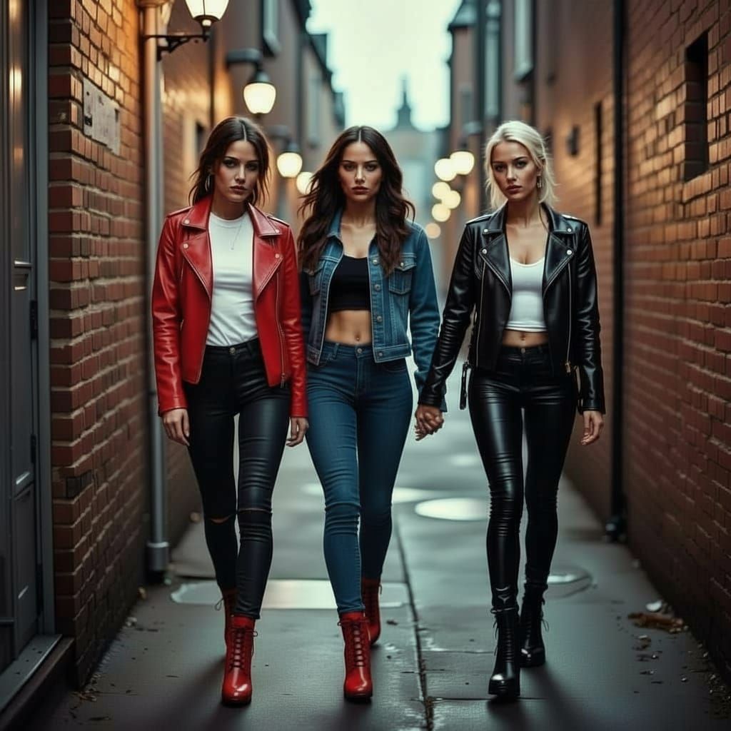 Friends Walking Through Grimy Urban Alleyway