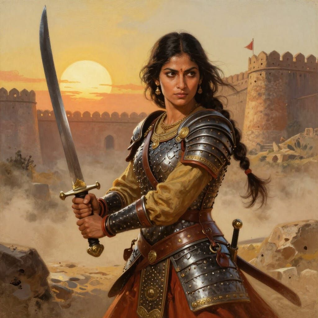 Noble Indian Warrior Woman in Battle Stance