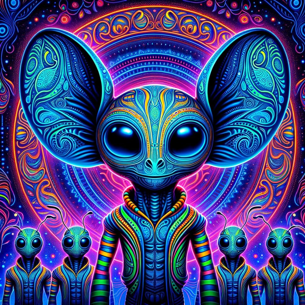 Vibrant Blacklight Poster of Exotic Giraffe Creature