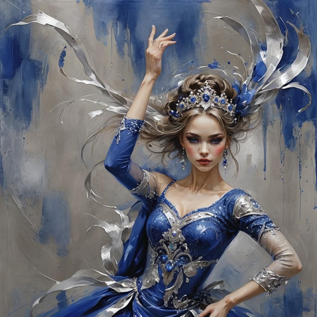 Dancer in Royal Blue and Silver, Expressive Brushwork