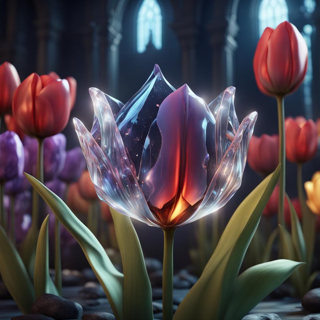 Beautiful Crystal Tulip: Detailed Fantasy Concept Art