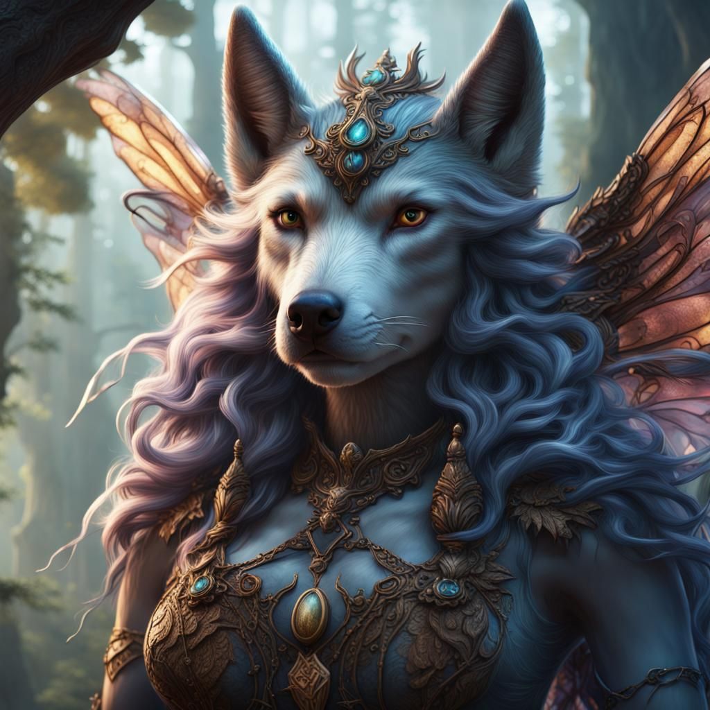 Wolf Fairy in Detailed Matte Painting Style