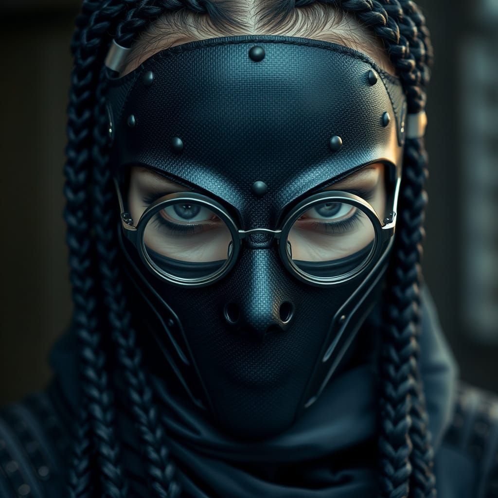 Woman in Carbon Fiber Mask: Photorealistic Digital Art