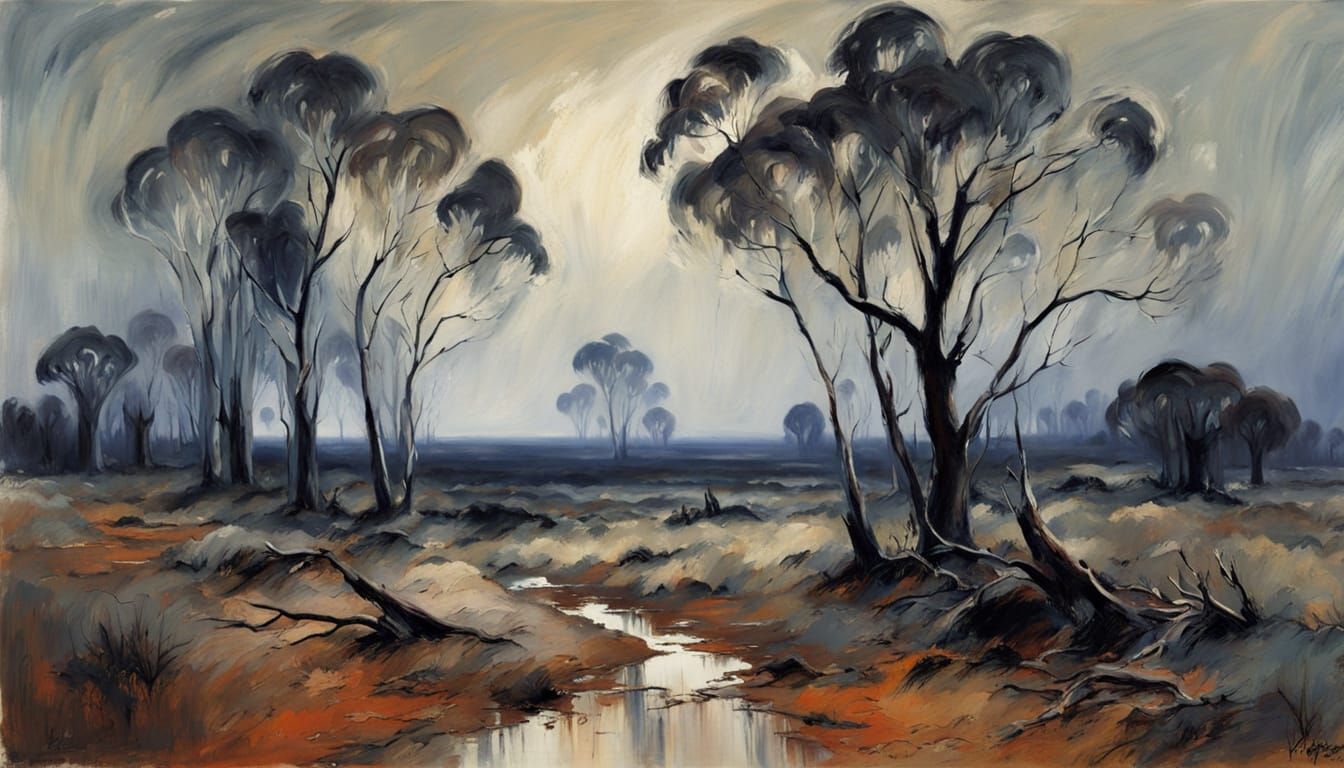 Australian Outback Landscape in Distressed, Muted Colours