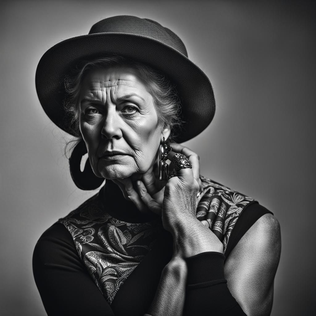 Dramatic Black and White Portrait of a Mature Woman