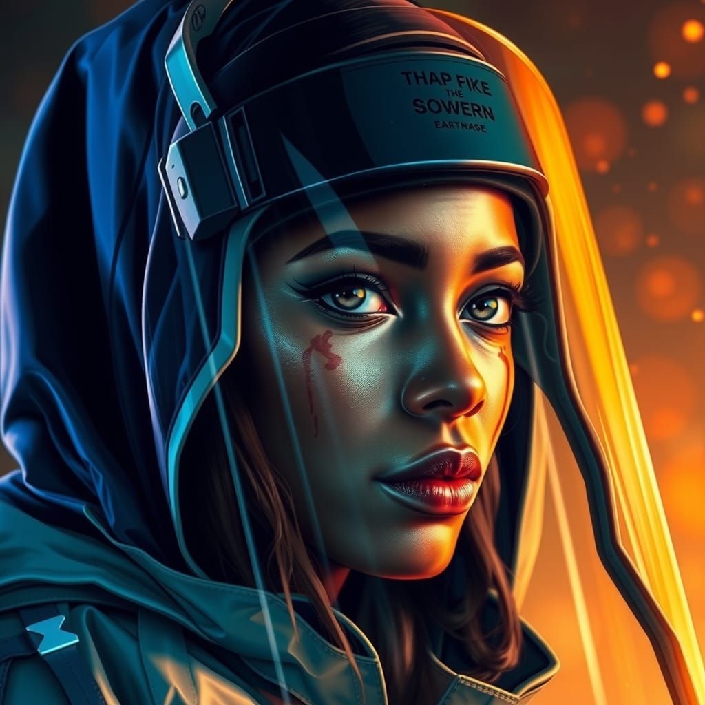 Hyperrealistic Black Woman in Protective Suit Splash Art