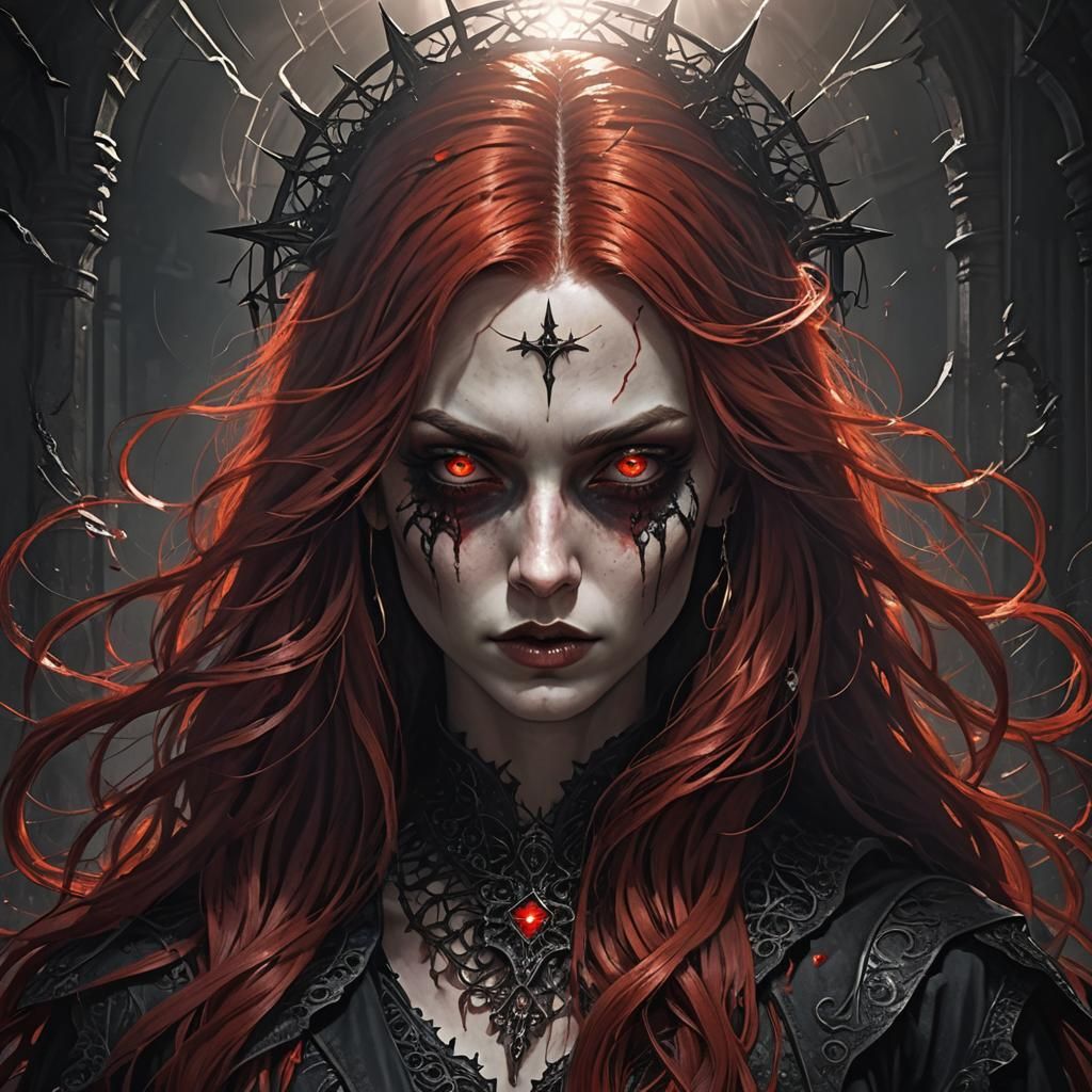 Sinister Gothic Artist Girl with Red Hair