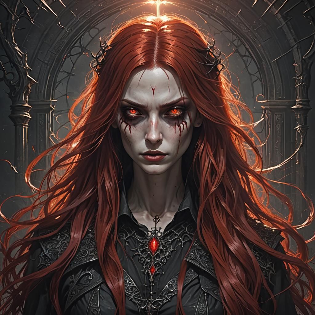 Sinister Gothic Girl with Red Hair
