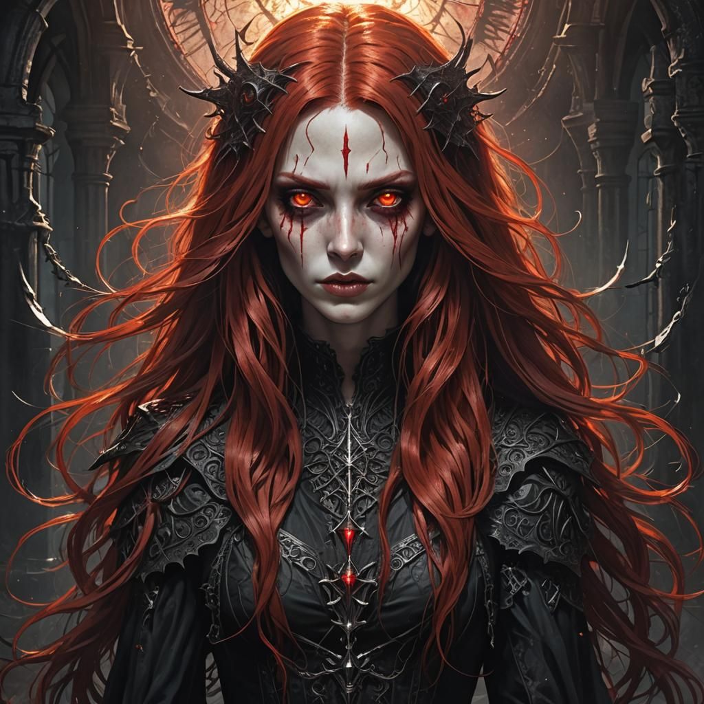 Sinister Gothic Girl with Red Hair