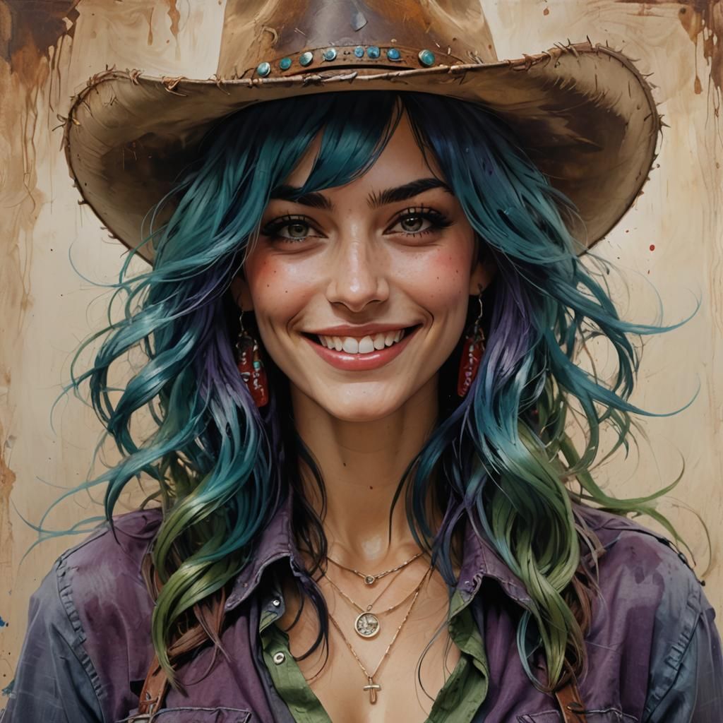 Colorful Portrait of Woman in Impressionist Style