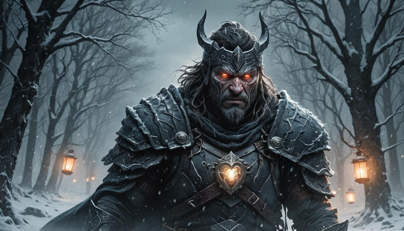 Warrior with Glowing Eyes in Dark Fantasy Art
