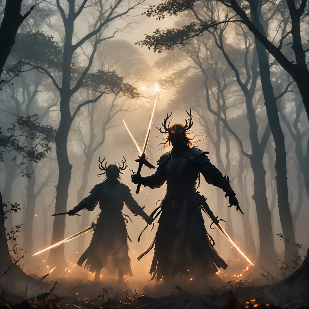 Ethereal Swordsman Awakening in Misty Forest