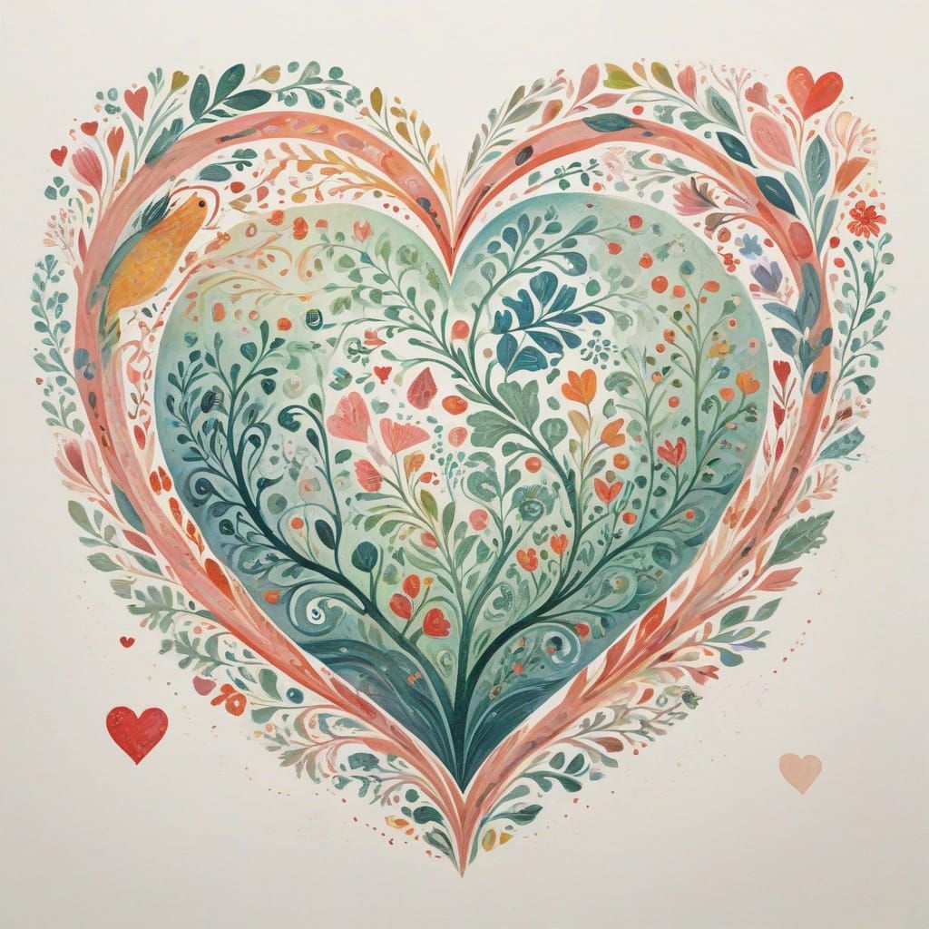 Whimsical Heart Illustration in Pastel Watercolor Style