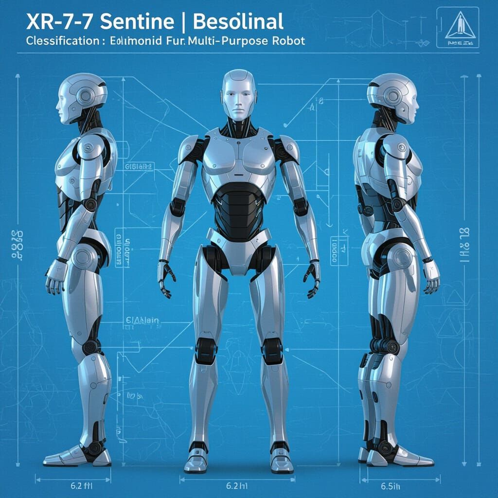 Futuristic Robot Blueprint: XR-7 Sentinel Design