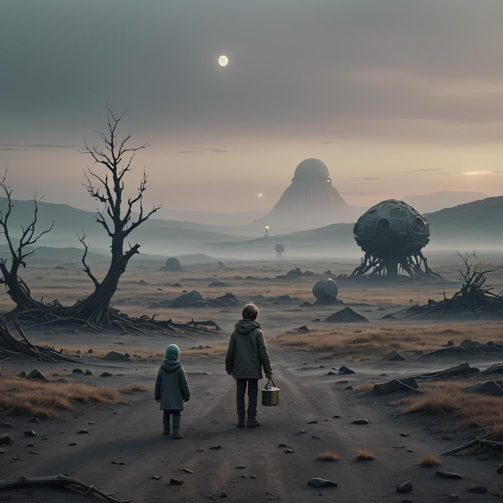 Eerie Surreal Landscape with Ancient Alien Artifact