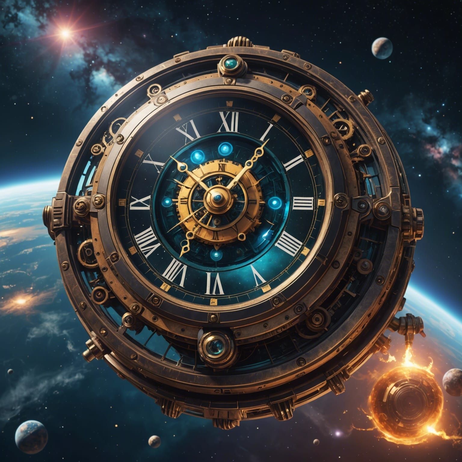 Cyberpunk Steampunk Clock in Space