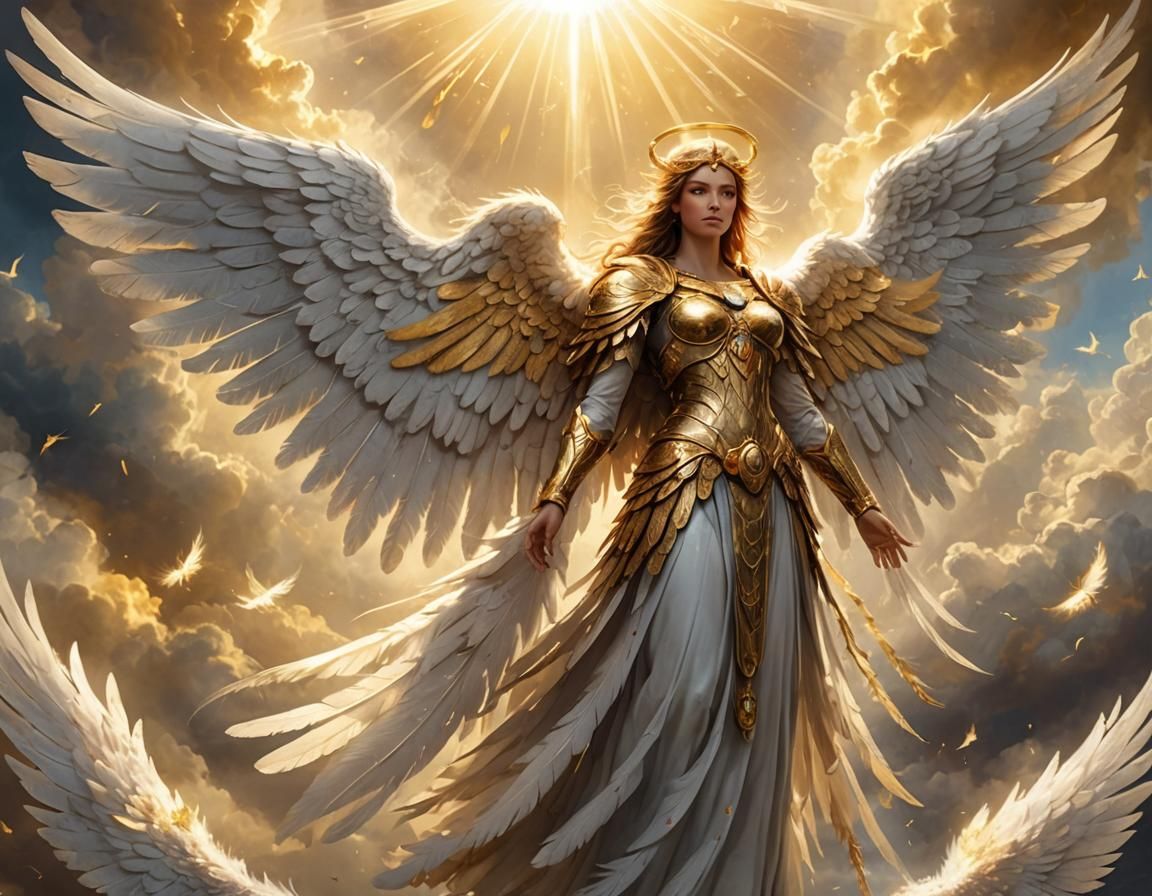 Majestic Six-Winged Angel in Golden Light