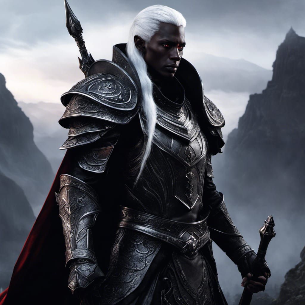 Epic Drow Warrior Portrait in Dark Fantasy Style