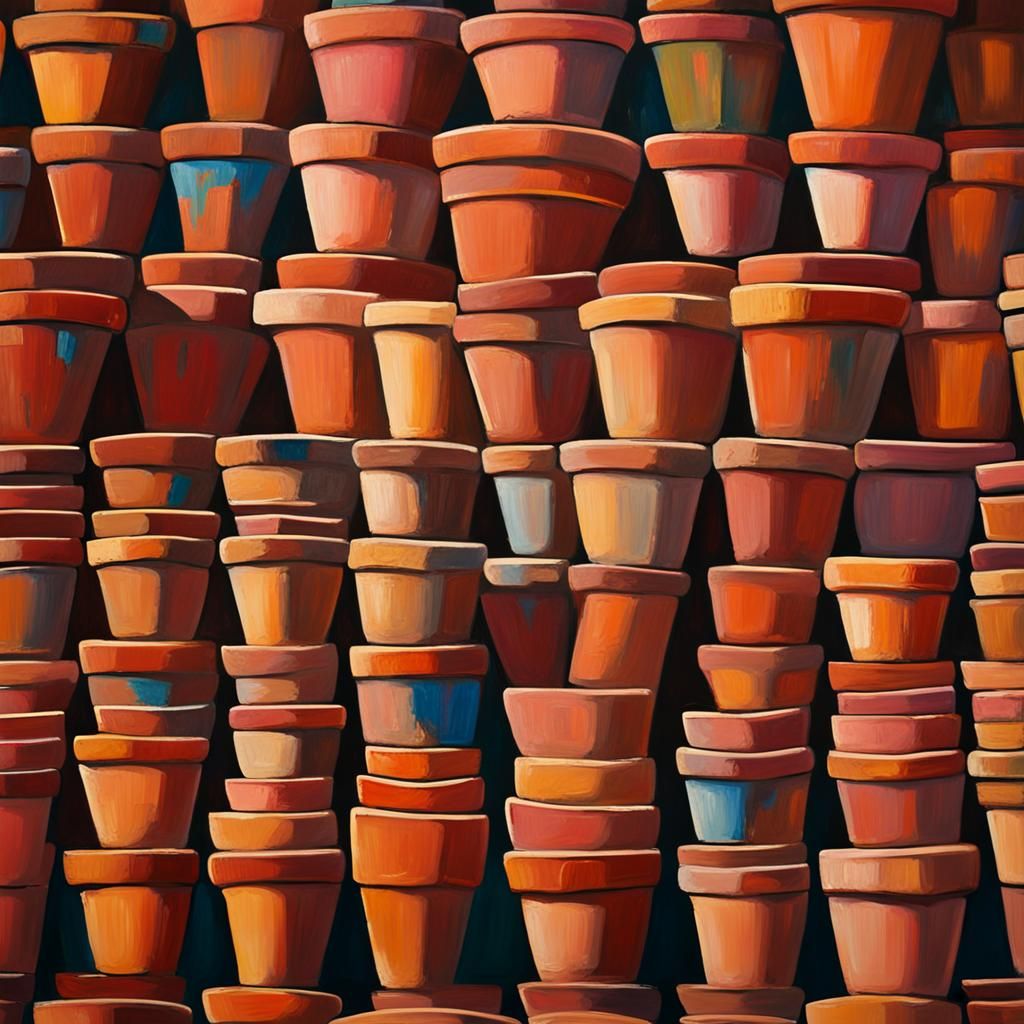 Terracotta Pots in Expressionist Impasto Painting