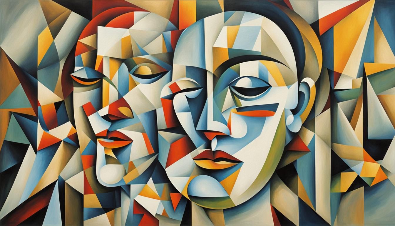 Double Exposure Cubist Painting with Face Sheet